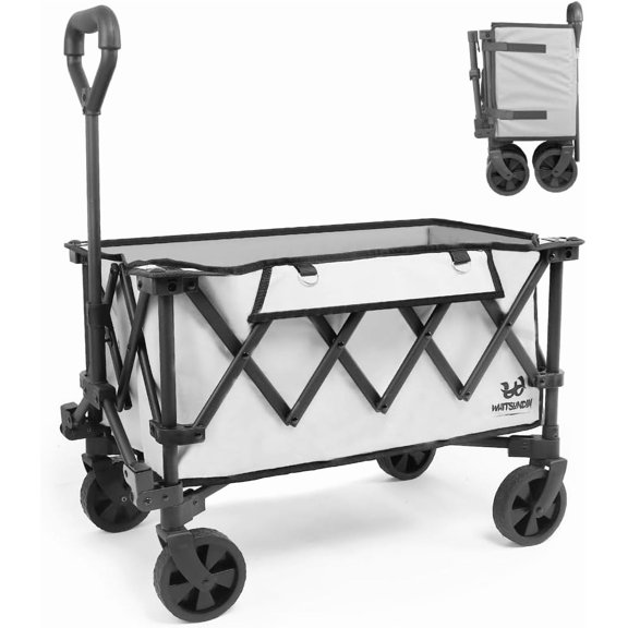 Whitsunday Collapsible Compact Wagon Cart Foldable,Folding Beach Heavy Duty Wagon with 360°Rotatable Wheels for Camping Outdoor Sports Garden Silver