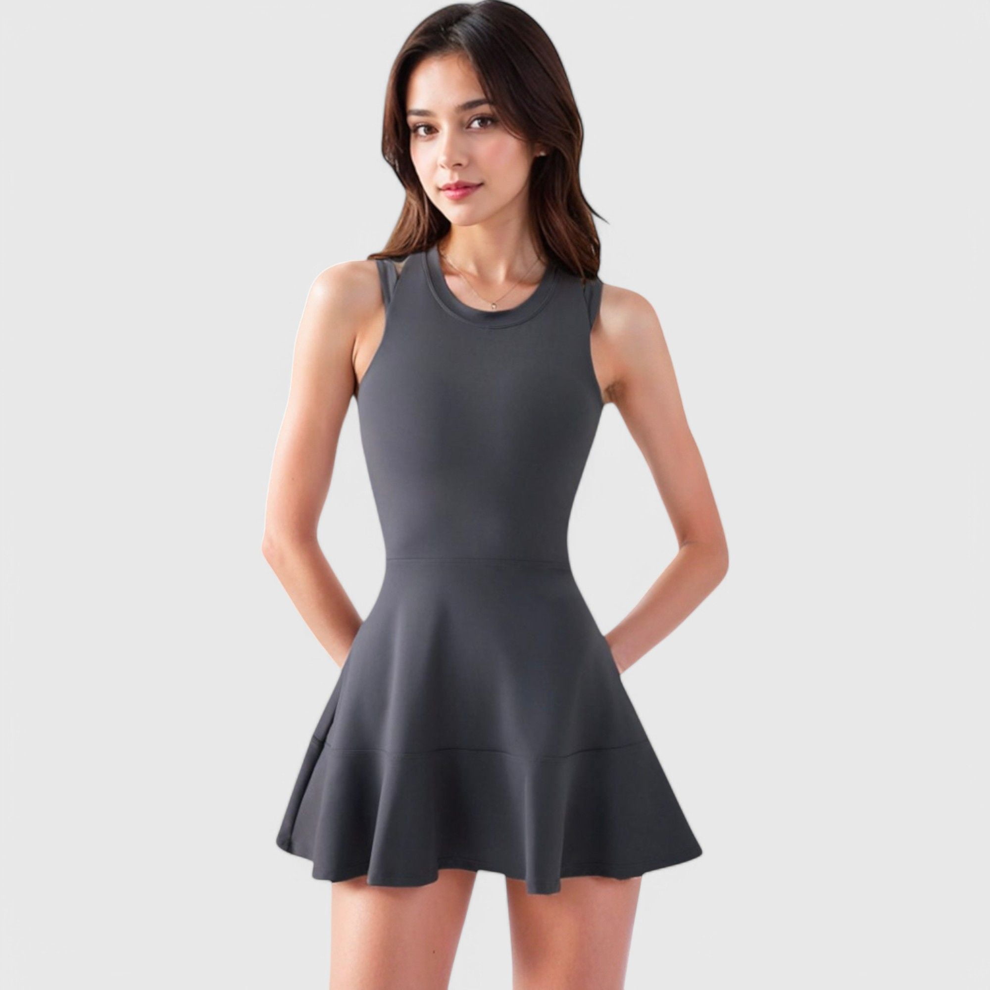 Women's Racerback Flowy Athletic Dress with Built-In Shorts - Medium, Gray