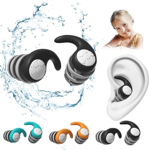 Swimming Ear Plugs for Adults Kids(2Pairs Adults,1Pair Kid),3 Pairs Waterproof Reusable Soft Silicone Swim Earplugs,Ear Protection Ideal for Swimming Bathing Surfing Diving Showering
