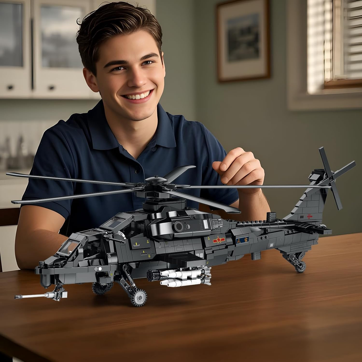 Ylutex Military Helicopter Building Block Set, WZ-10 Helicopter Toy Plane Model Home Decor, Military Army Airplane Building Kit for Adults(1366PCS)