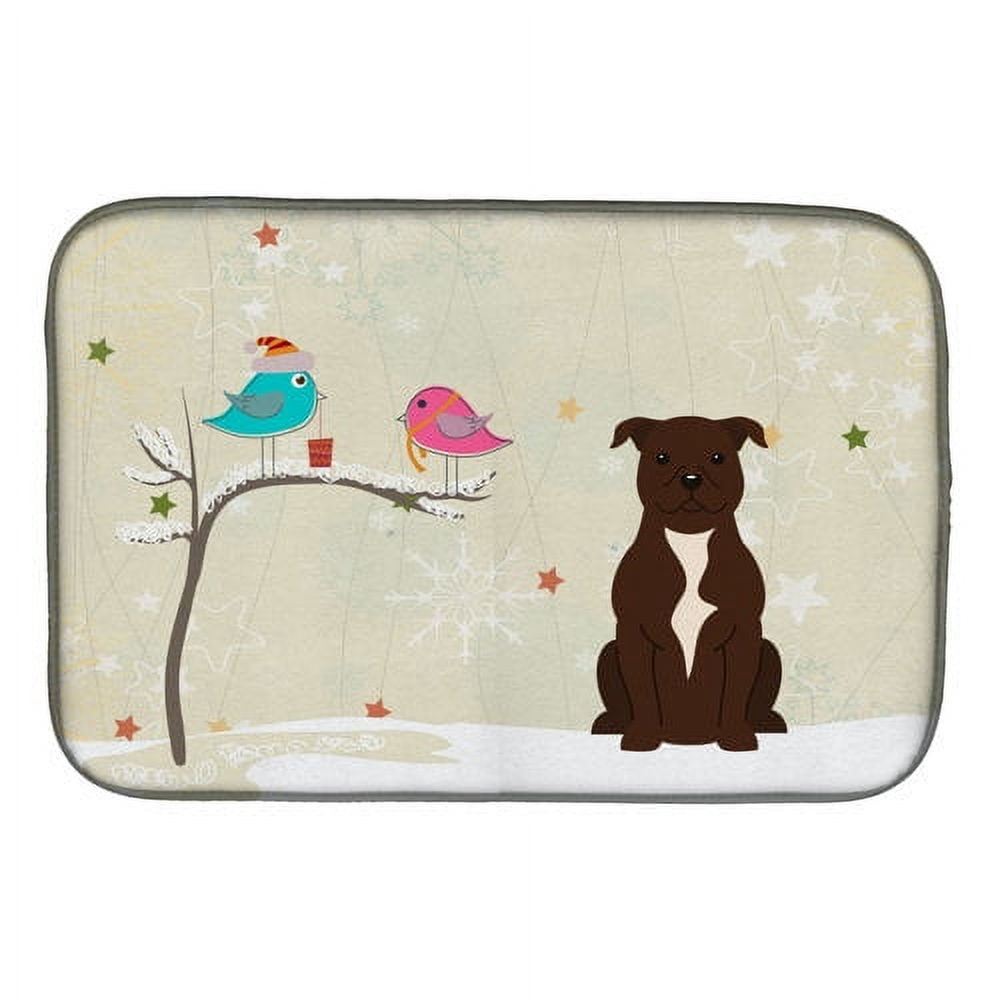 Christmas Presents between Friends Staffordshire Bull Terrier Blue Dish Drying Mat