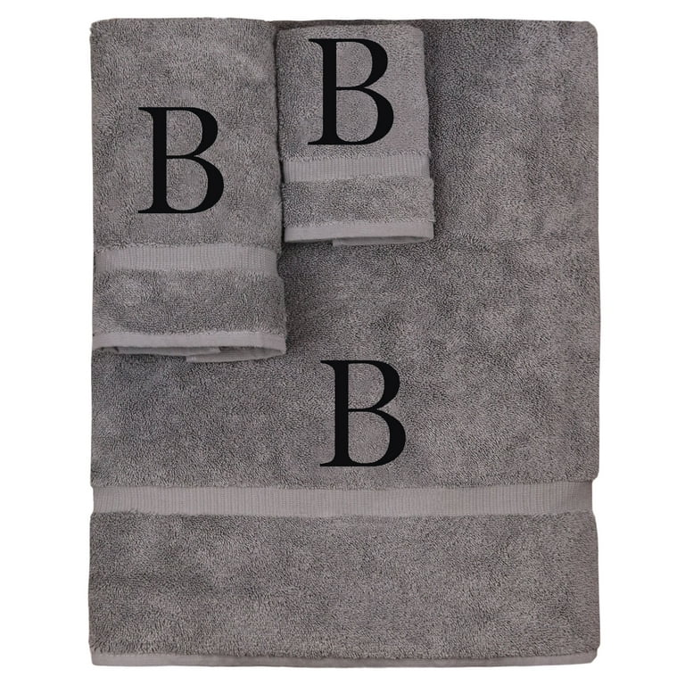 Monogrammed Towel Set, Personalized Gift, Set of 3- Black Block