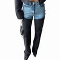 thumbnail image 2 of Women'S Casual Fashion Jeans Straight Leg Trouser with Color Block Patchwork Design Blue-Black S, 2 of 9