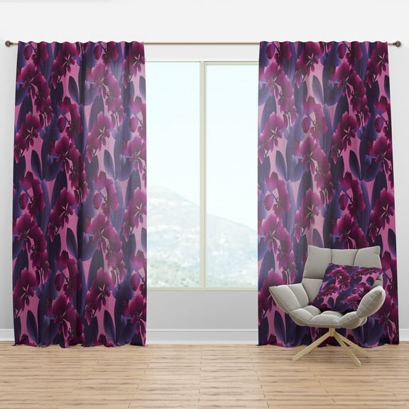 Designart 'Purple Orchid blossom colorful pattern' Mid-Century Modern Curtain Panel