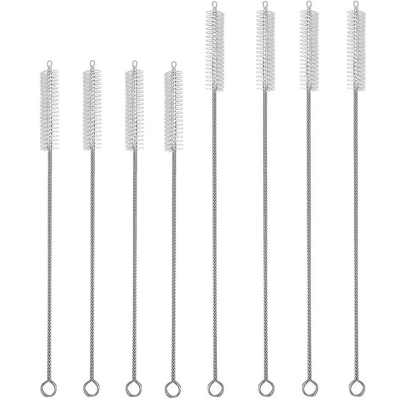 Straw Cleaner Brush Set 8 - Pieces of (2 Size) 8 Inch and 9.5 Inch Straw Brush, Nylon Bristles and Stainless Steel Handle Bendable Straw Brushes for Easy Cleaning on Tumbler,Sippy Cup, Tubes.