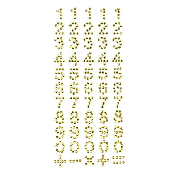 Number 0 to 9 and Symbols Rhinestone Stickers, Gold, 5/8-Inch, 55-Piece