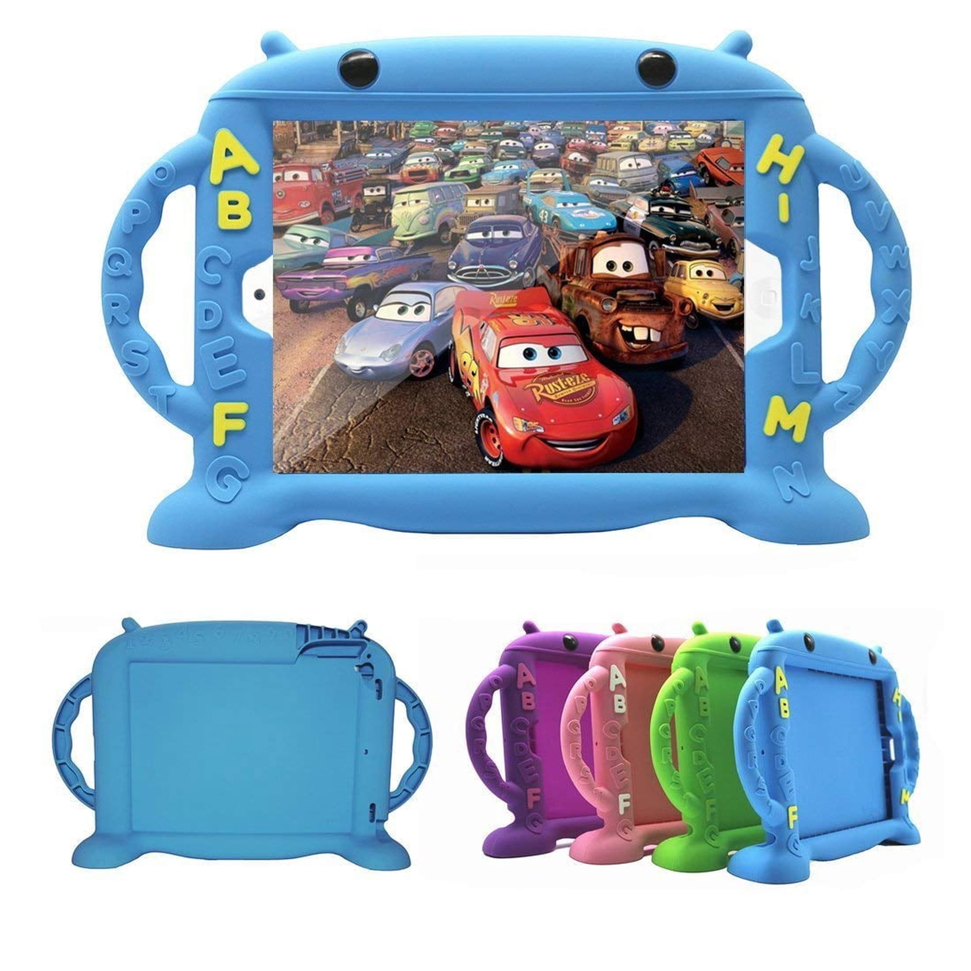 Golden Sheeps Kid Case Compatible for New iPad 2017 2018 9.7 inch CaseLovely Cartoon Shockproof Silicone Protective Convertible Handle Stand [BPA Free]-Blue