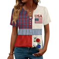 thumbnail image 2 of LWavelet Fourth of July Shirts for Women Short Sleeve Tops V-Neck Casual USA Patriotic Floral Embroidered Tee Vermilion L, 2 of 7