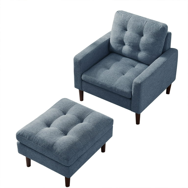 Blue Accent Chair with Ottoman Set Fabric Sofa Armchair Wood Legs with Foot  Stool XS-W109550437 - The Home Depot