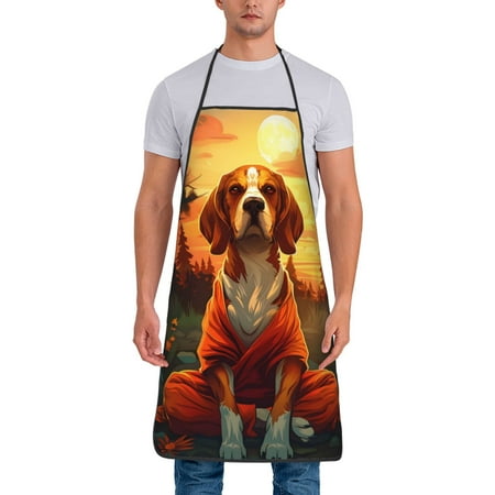 

Junzan Sunset Meditating Dog Print Kitchen Cooking Aprons Chef Apron for Men and Women Professional for Cooking Bib Aprons for Kitchen/Crafting/BBQ/Drawing