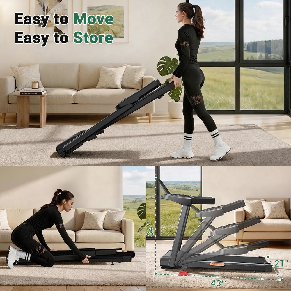 SONITU 4-in-1 Treadmill with 15% Incline and Three Touch Screen, Foldable Portable with Handle for Home/Office, 300 lbs Capacity