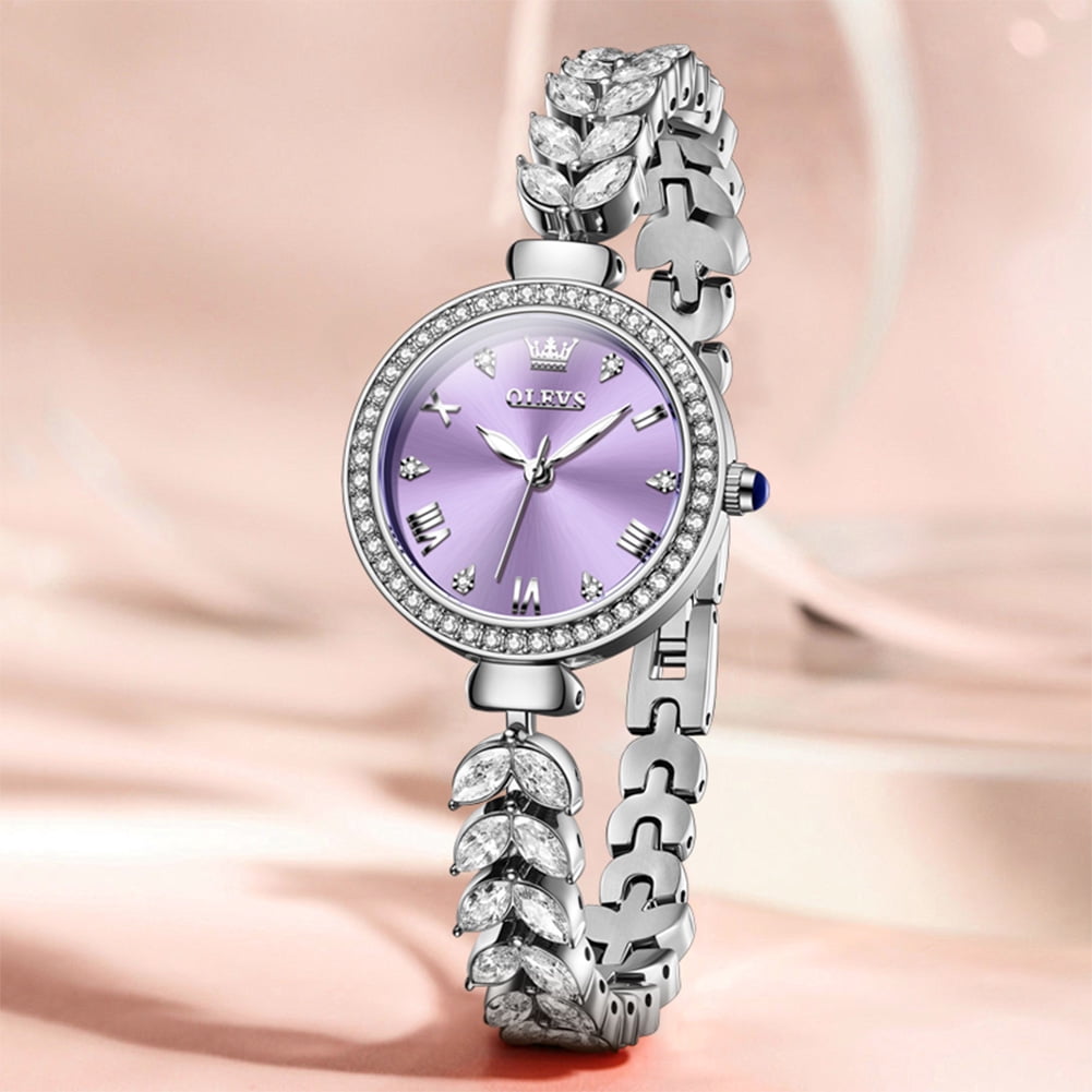 OLEVS Watches for Women Fashion Dress Analog Quartz Rose Gold Plated Stainless Steel Waterproof Luminous Luxury Ladies Watches Women Wrist Watches Gift Relojes para Mujer Pink/Purple/Green/Blue