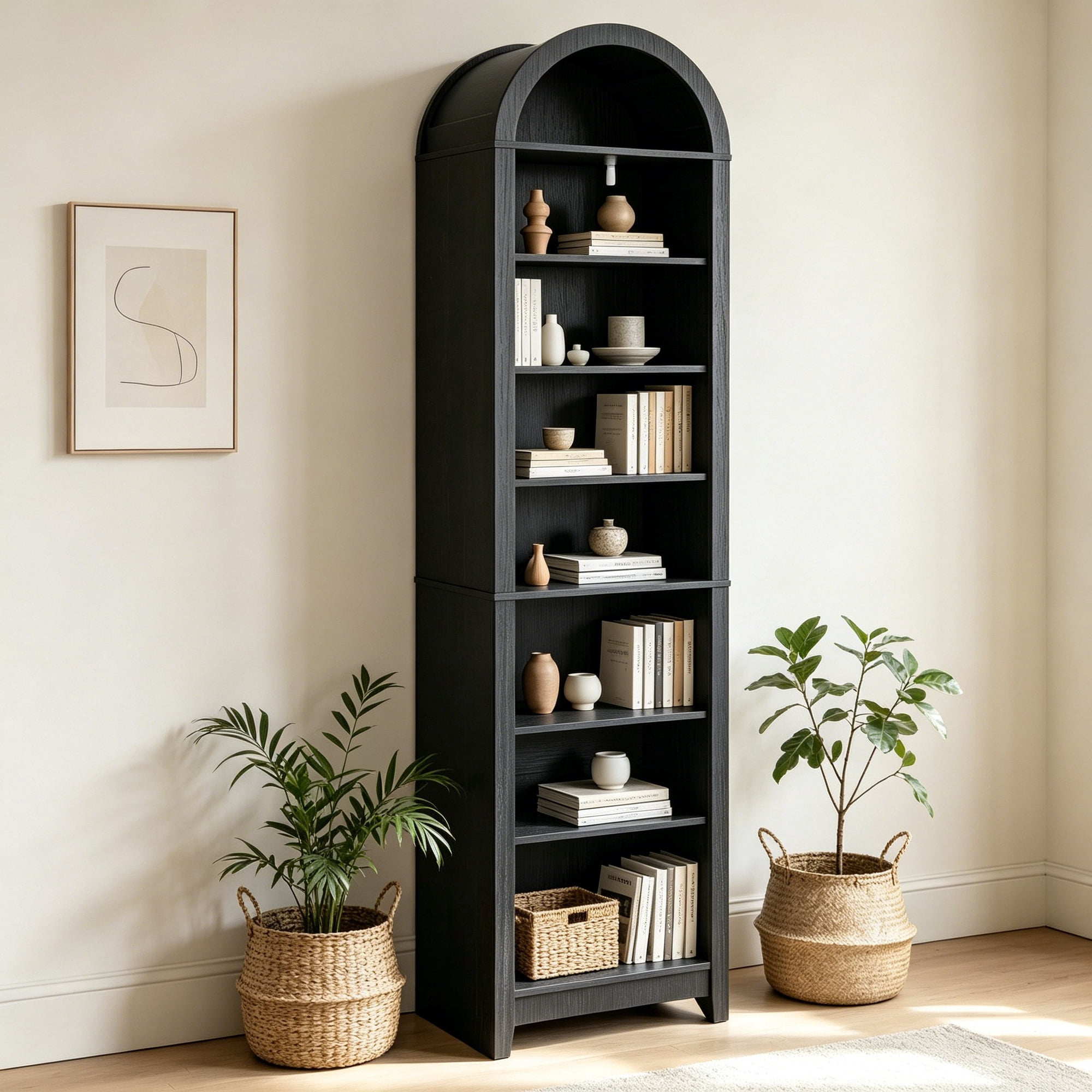 Ktaxon Arched Cabinet 8 - Layer Display Shelf, 15.7"×11.8"×70", Black
