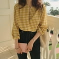 thumbnail image 4 of Women's Long Sleeve Round Neck Plaid Shirt Blouse Tops, 4 of 5