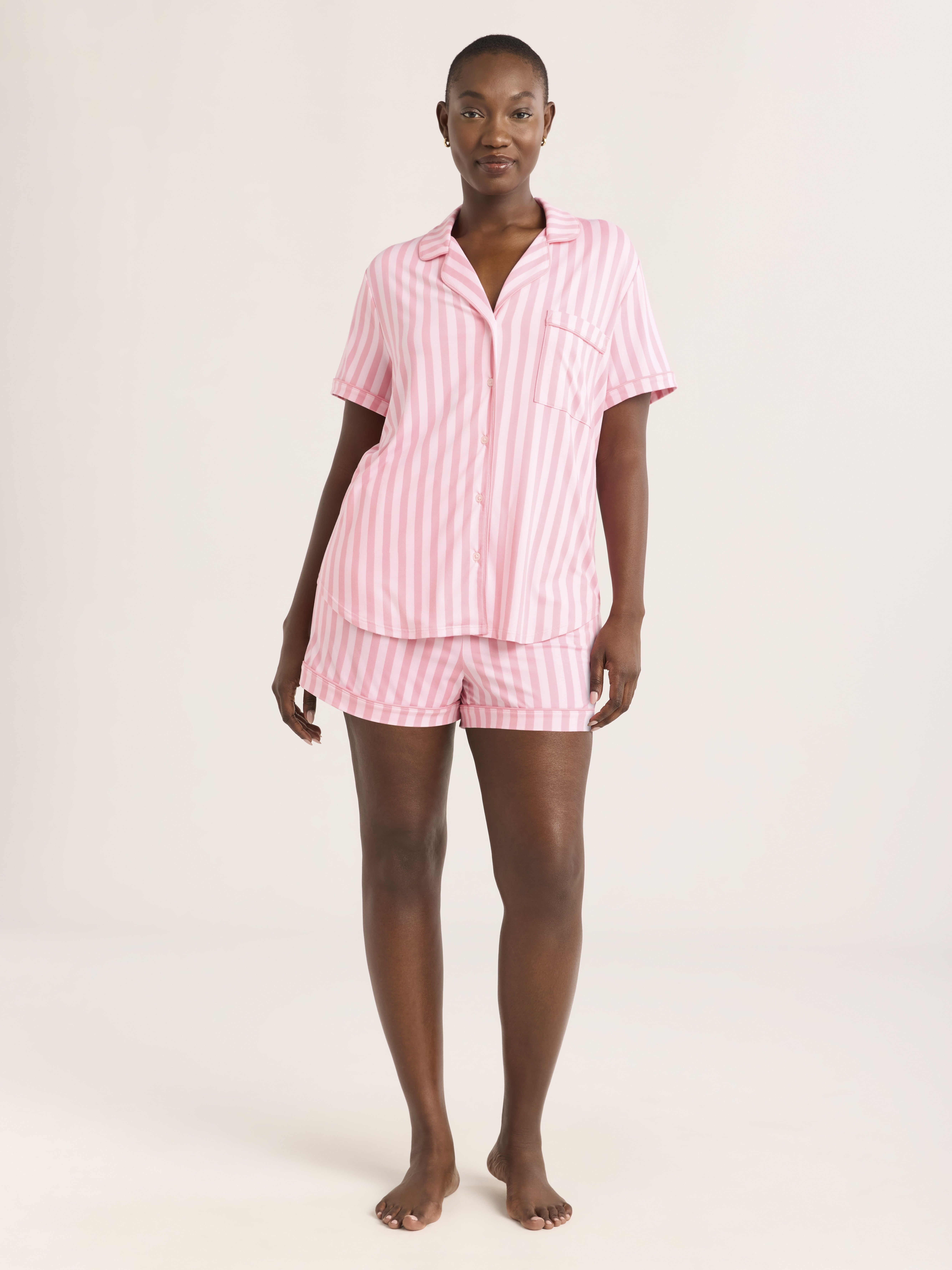 Joyspun Women's Dreamy Soft Collection Notch Collar Top and Shorts Pajama Set, 2-Piece, Sizes XS-3X