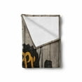 thumbnail image 2 of Halloween Soft Flannel Fleece Blanket, Happy Graffiti Style Lettering on Rustic Wooden Fence Scary Evil Holiday Artwork, Cozy Plush for Indoor and Outdoor Use, 50" x 60", Multicolor, by Ambesonne, 2 of 6