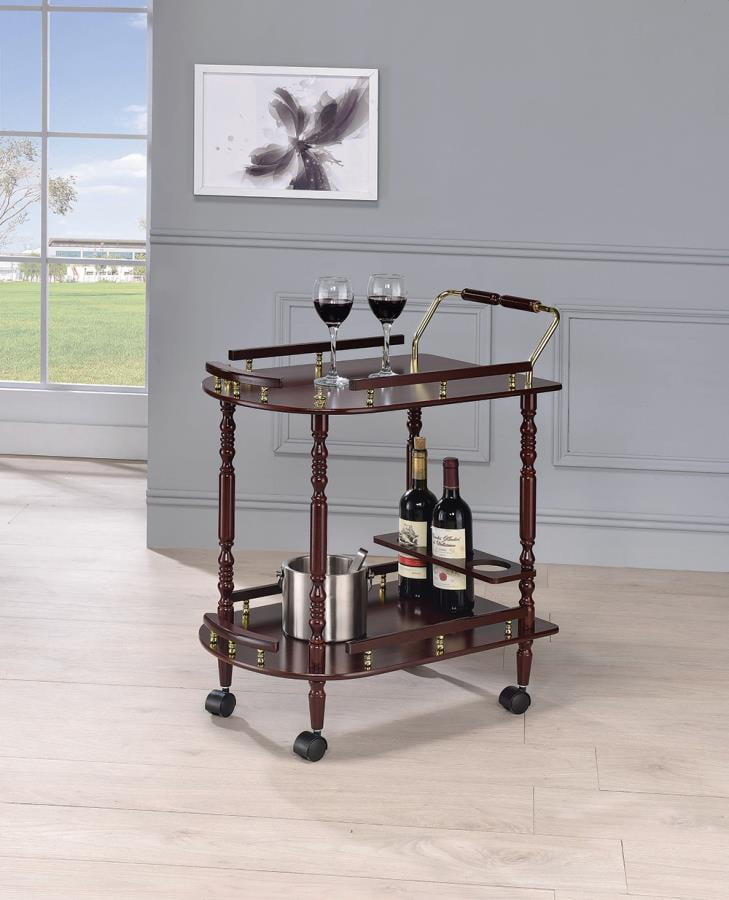 QI003133 New Uniquewise 2-Tier Serving Tea Cart Gold Marble Finish 
