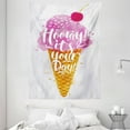 thumbnail image 1 of Ice Cream Decor Tapestry, Hooray! It's Your Day Phrase with Ice Cream Cone Cherry Flavor, Wall Hanging for Bedroom Living Room Dorm Decor, 60W X 80L Inches, Fuchsia Amber Pearl, by Ambesonne, 1 of 2