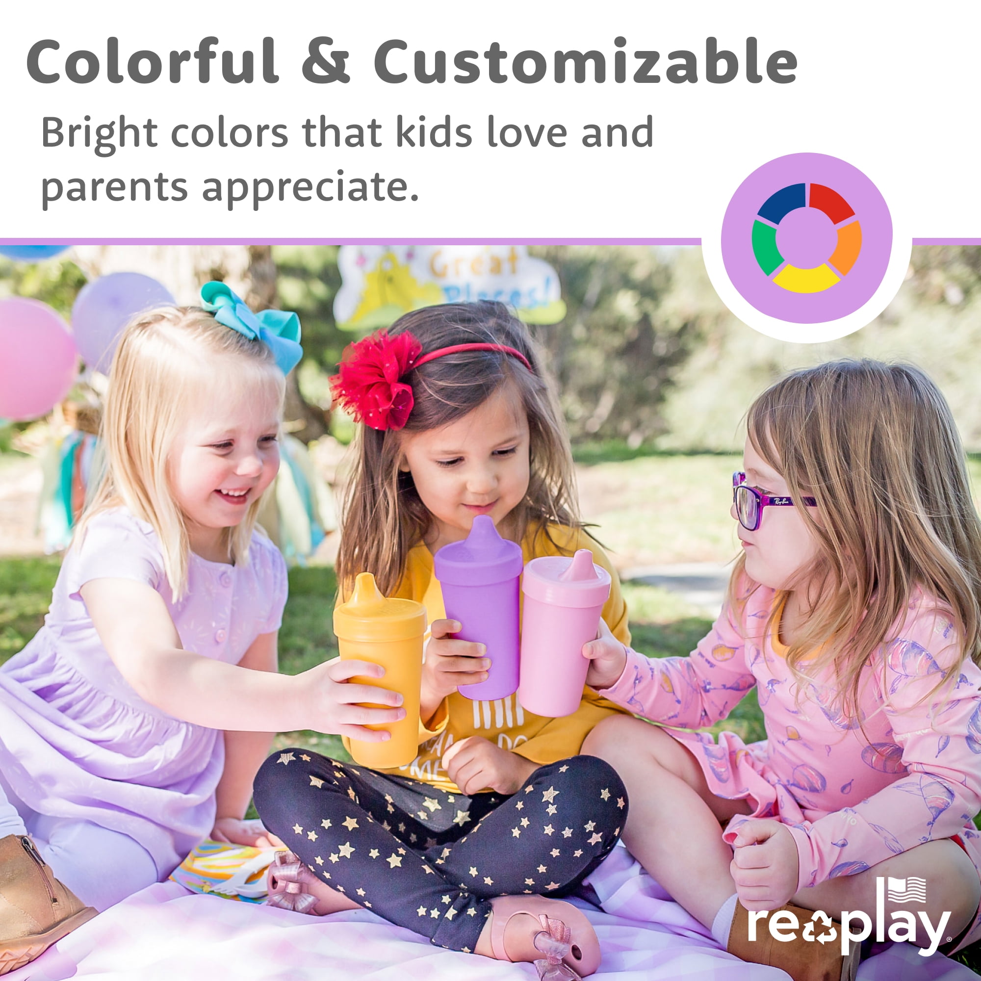 Re-Play Sippy Cups for Toddlers - 10 oz. Reusable Spill Proof Cups for Kids, Dishwasher/Microwave Safe - Made in the USA - Set of 4 - Tulip
