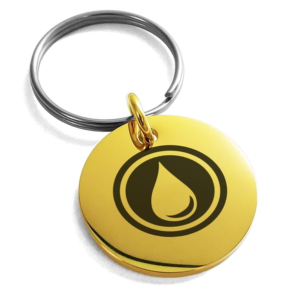 Stainless Steel Water Element Rune Engraved Small Medallion Circle Charm Keychain Keyring