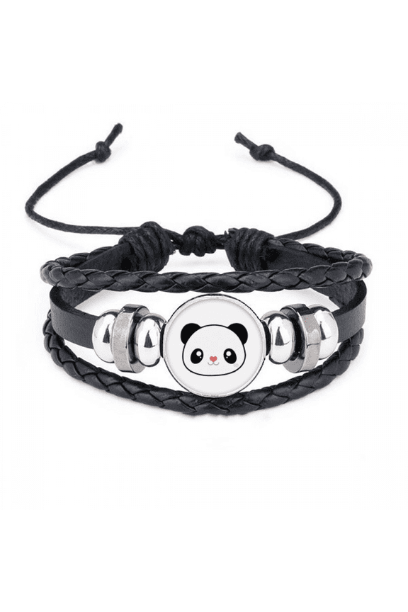 Lovely Panda Cub Bracelet Braided Leather Woven Rope Wristband