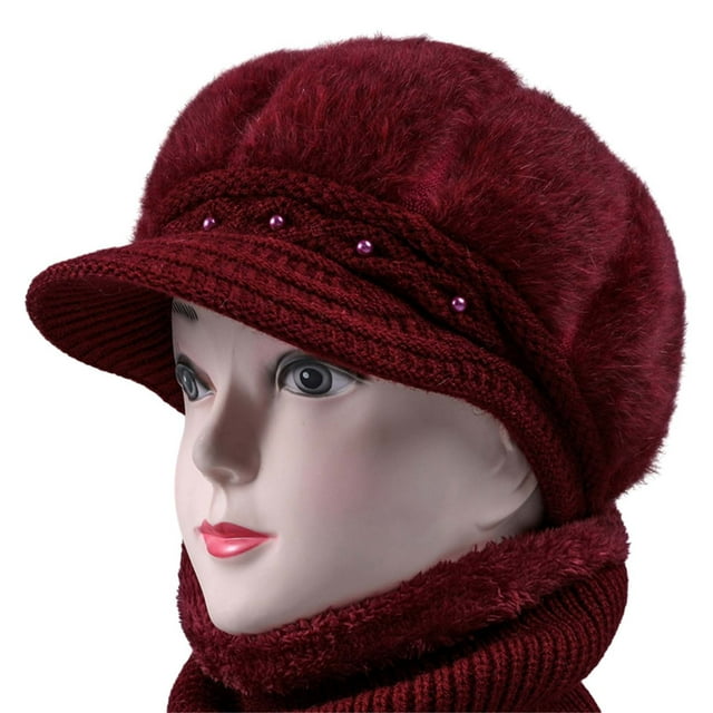 Chapeaux Bob à Moins de 10 $ Rouges pour Femmes en Laine Tricotée, Chapeau Bassin Chaud, Chapeau Rembourré en Coton