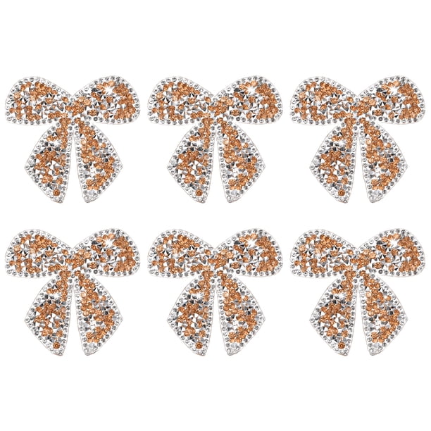 Uxcell 6-Pack Parches de Strass en Forma de Lazo de 6cm Champagne Apliques Adhesivos Brillantes para DIY/Ropa/Zapatos/Bolsa