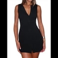 thumbnail image 2 of Vestido de Verano Acanalado con Botones para Mujer, Camiseta de Tirantes con Abertura Frontal, Sin Mangas, Ajustado y Elegante Negro M, 2 of 9