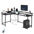 thumbnail image 2 of IVV L Shaped Corner Computer Desk 67" with Led Lights and Power Outlets, Modern Home Office Desk with Upper Shelf & CPU Stand, L Shaped Gaming Desk, Black, 2 of 9