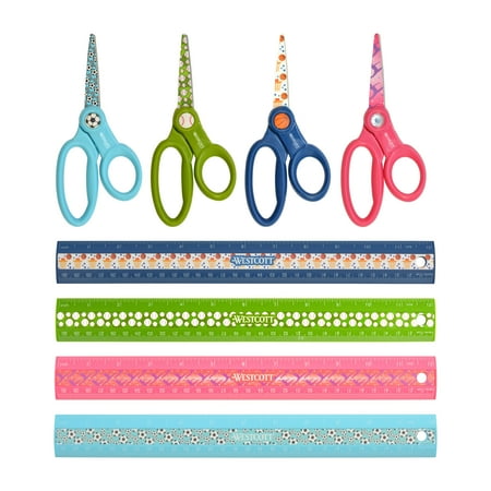 Westcott Kid's Sports 5" Pointed Scissors and 12" Ruler, Assorted, 24-Pack