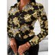 thumbnail image 2 of Blusa de mujer con cuello en V y botones estampados, manga larga, blusa suelta de otoño, 2 of 4