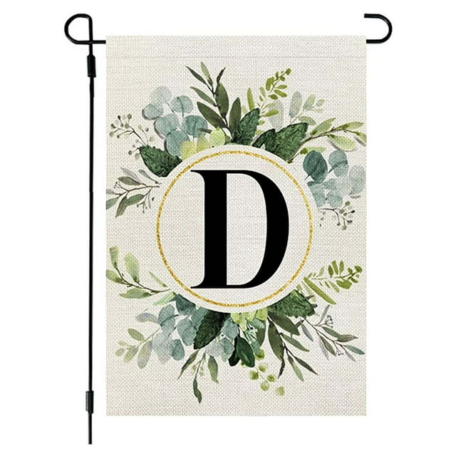 Garden Flags for Outside,Welcome Garden Flag Ins Style, 26 Letters+Green Plant Printing, Flax Garden Flag, First Letter of Surname, Hanging Flag at the Gate of Courtyard Spring Garden Flag