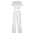 thumbnail image 4 of Jalioing Summer Lounge Set for Women Short Sleeve Crop Top with Pleated High Waist Palazzo Pant 2 Piece Sets, 4 of 7