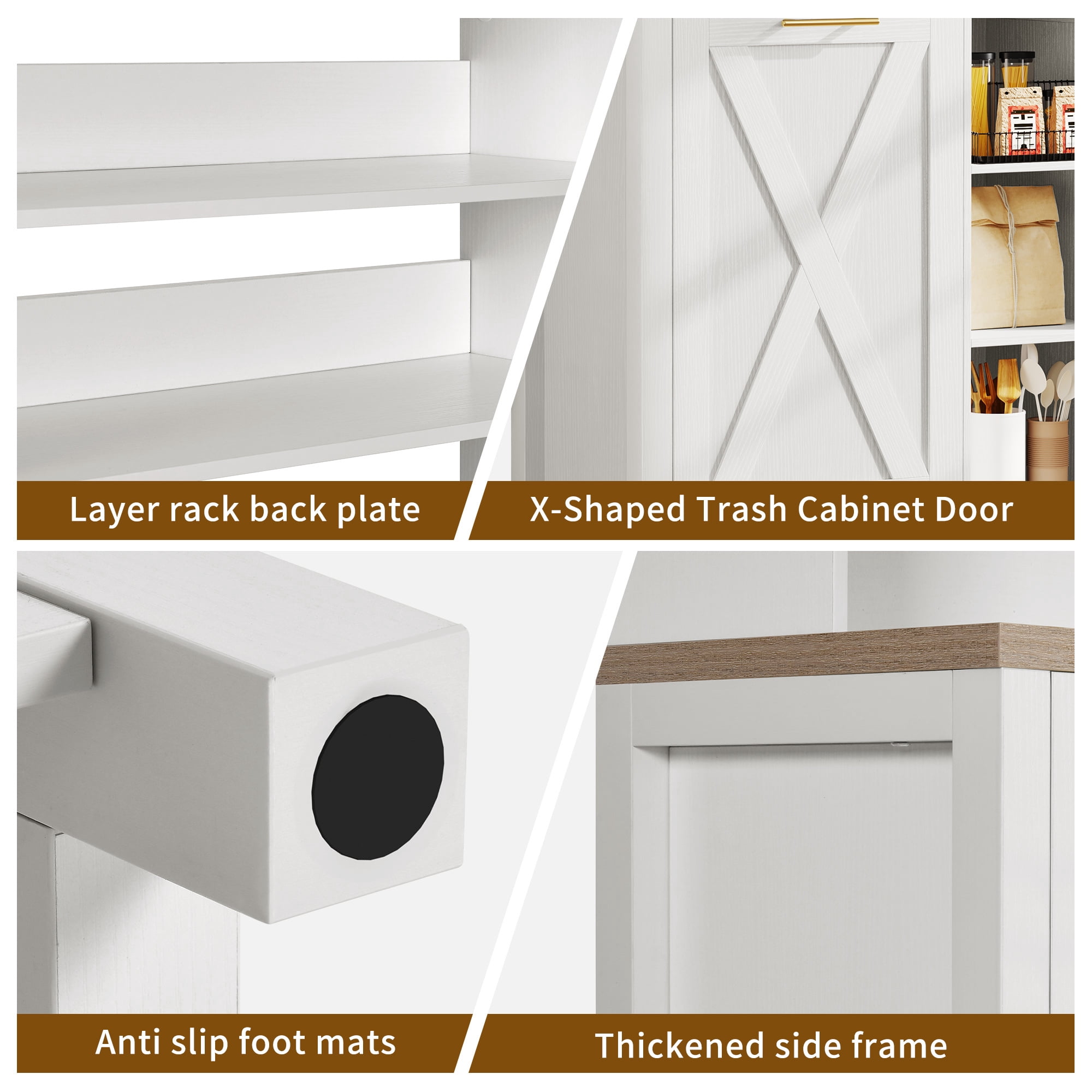 Uforic Bakers Rack with Shelves & Power Outlets, 6-Tier Microwave Stand with Trash Bin Cabinet, White