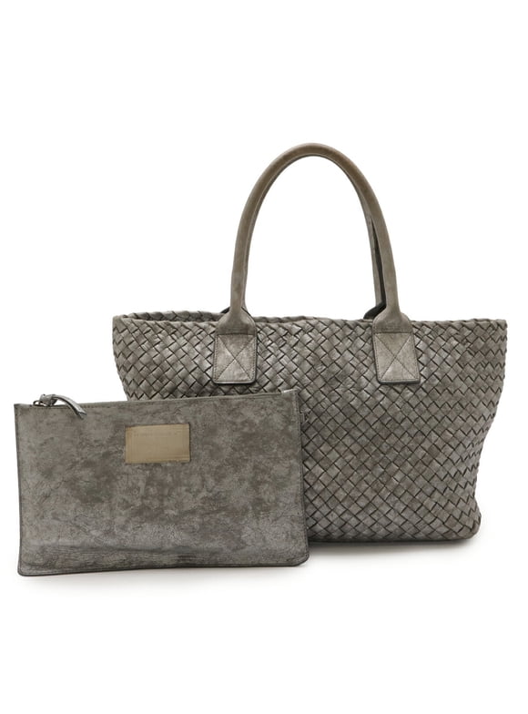 Pre-Owned BOTTEGA VENETA Intrecciato Cabas PM Tote/Shoulder Bag in Metallic Silver... (Fair)