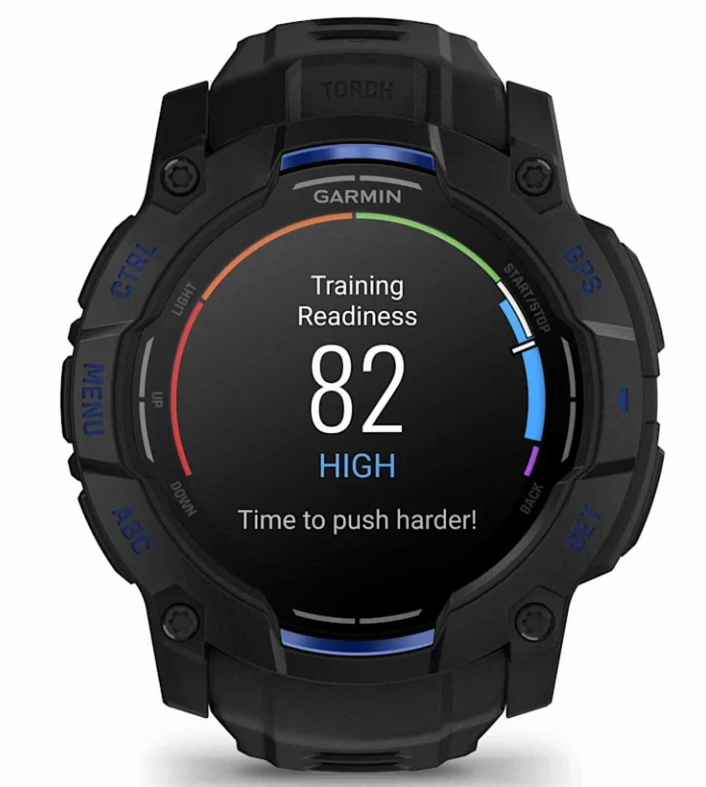 Garmin Instinct 3 Rugged Outdoor GPS Smartwatch – 50mm AMOLED, Supernova Collection, Health & Fitness Tracking, Multi-Band GPS, LED Flashlight, Black/Bolt Blue w/ Wearable4U PowerBank Bundle
