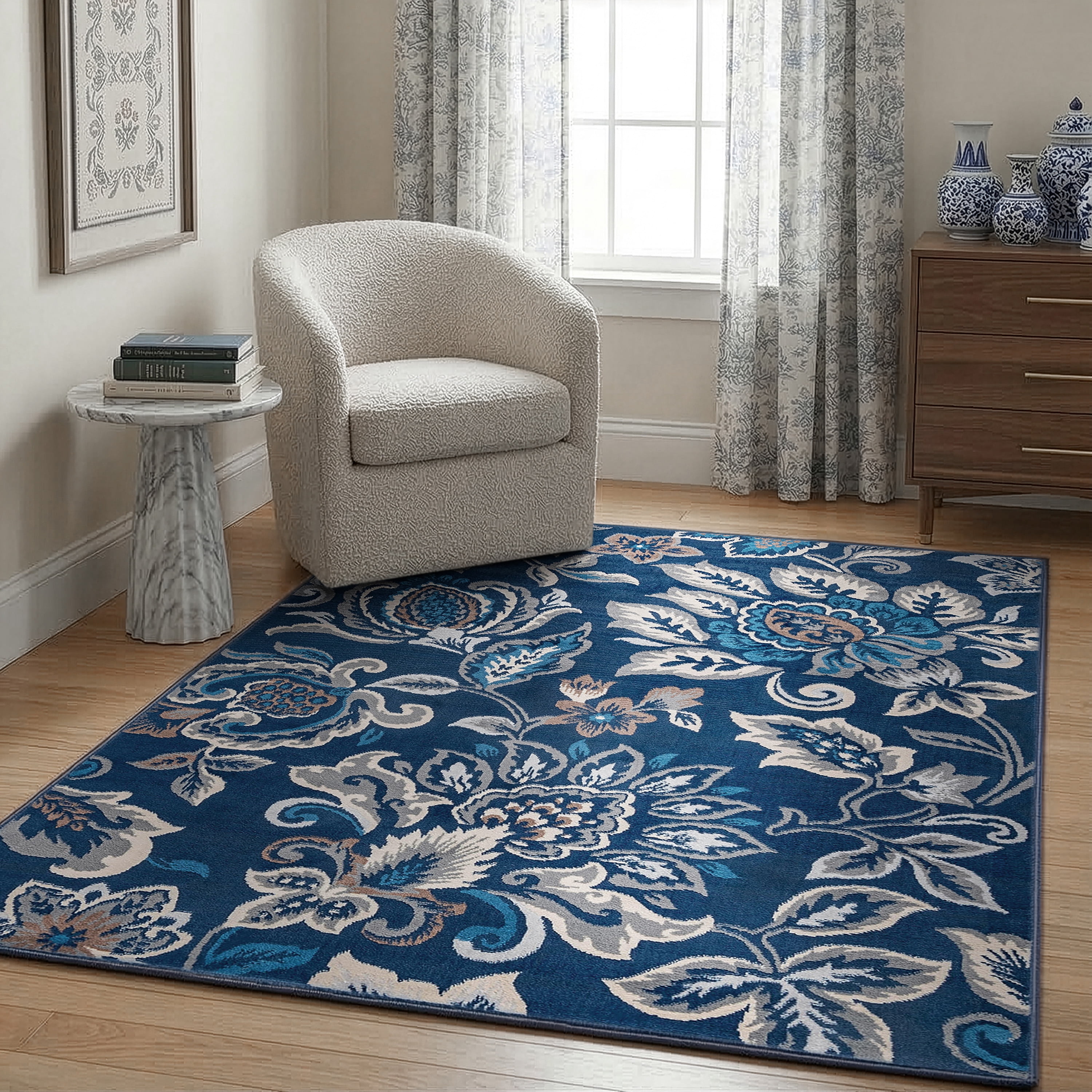 Madison Traditional 5' x 7' Dark Blue Polypropylene Indoor Area Rug