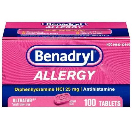 Benadryl Ultratabs Antihistamine Allergy Relief with Diphenhydramine HCl 25 mg, 100 ct