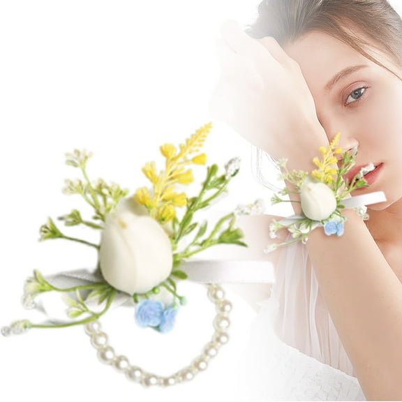 Clearance Artificial flowers under $5,Wrist Flower Set Artificial Hand Flower And Boutonniere Set For Homecoming Graduation Prom Bridal Wedding