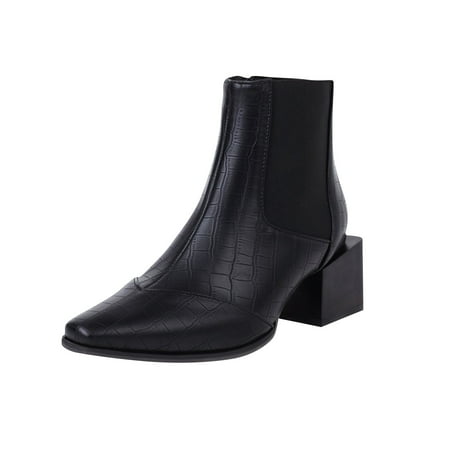 

Fall Savings Clearance Deals 2022! Juebong Women s Snake Print Color Block Thick Heel Small Square Toe Side Zipper Rider Ankle Boots