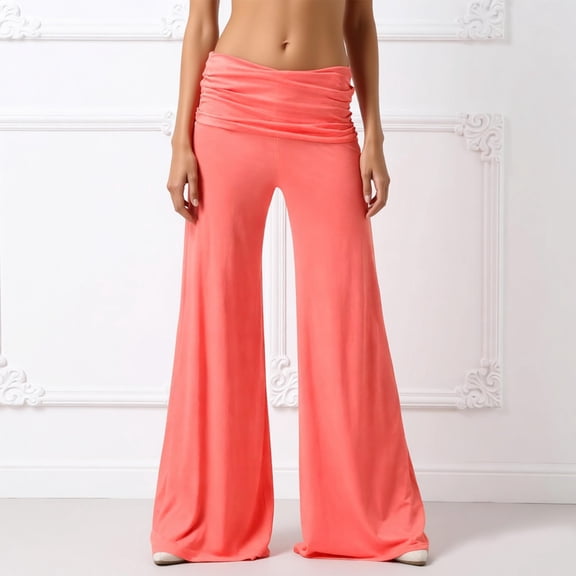 HAIJIE 2026 Coral Fold Over Yoga Pants,foldover pants On-Trend Solid Wide Leg Loose Fit Lou-nge Pants with Ruched Waist, for Yoga Sports Everyday