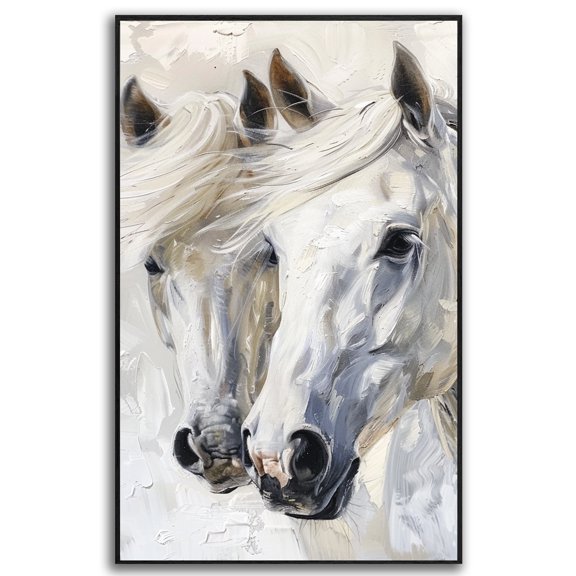 Horse Oil Painting White Horse Canvas Art Framed Horse Picture Wall Art For Livingroom Bedroom Office