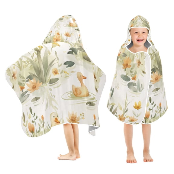 Ducks with Plant Kids Hooded Beach Towel Baby Bath Poncho Towels with Hood Absorbent 50"x23.5" for Pool Swimming