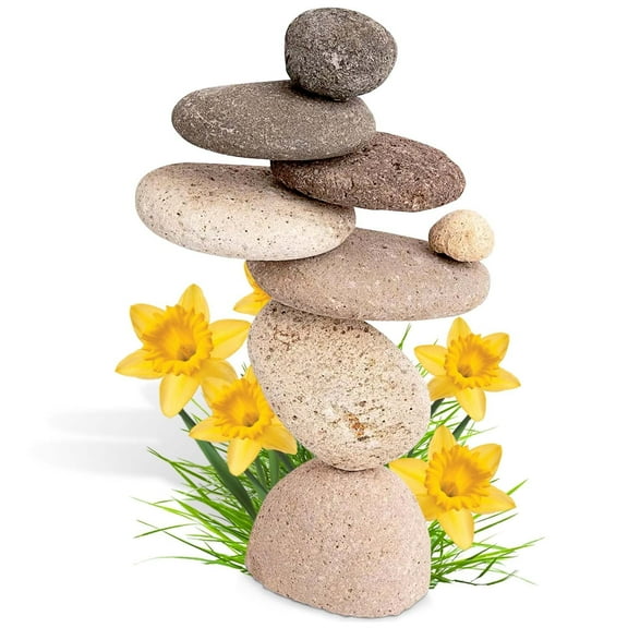 Zen Stacked Rock Statue (14 inches tall) Happy Gardens Japanese Natural Balancing Stone Cairn for Outdoor Decor