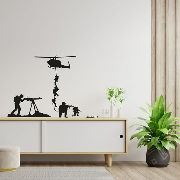 Military Helicopter Tank Swat Team Army Men Soldier Wall Sticker Art Decal for Boys Girls Room Rooms Bedroom Playroom Kid House Home Decor Stickers Walls Art Vinyl Decoration Size (18x20 inch)