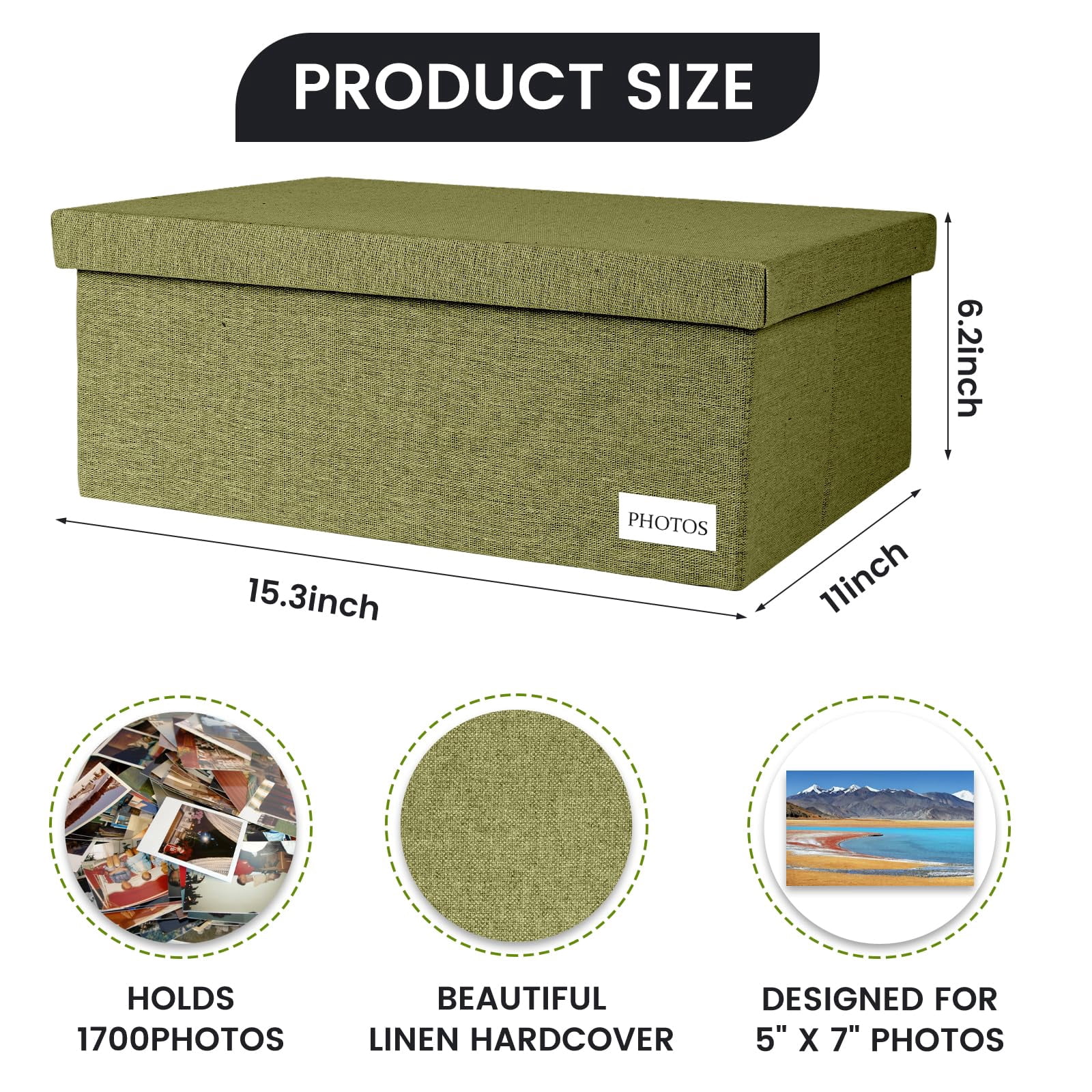 Sage 5*7 Inch Linen Photo Storage Chest With Dividers