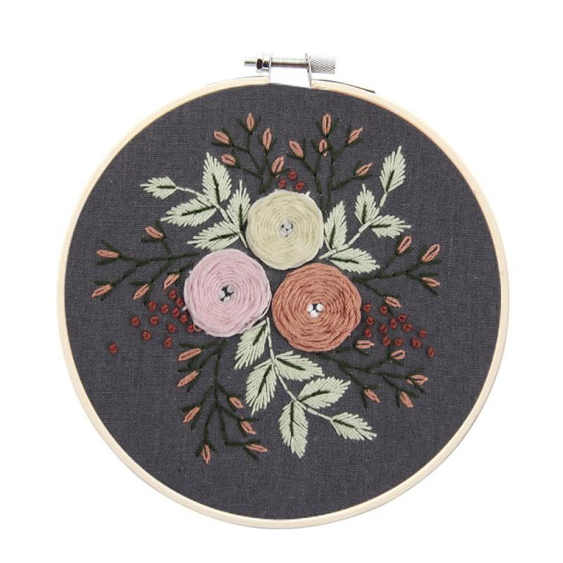 Stamped Embroidery Kits with Embroidery Clothes with Plants Flowers Pattern Embroidery Starter Kit with Pattern and Instructions Cross Stitch Set 1 Embroidery Hoops