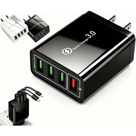 Hyper Charge Pro Charger,  4-Port Quick Charge 3.0 Hub with Temp Control & Fast Charging, USB Plug Fast Charging