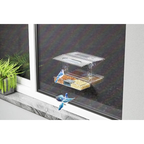 Acrylcc Window Bird Feeders with Strong Suction Cups for Window Viewing and Balcony,See Through Wild Birdfeeder with Bath and Water Combo,Clear Windows Bird Feeder for Cats,Kids,Birds Lover Gifts