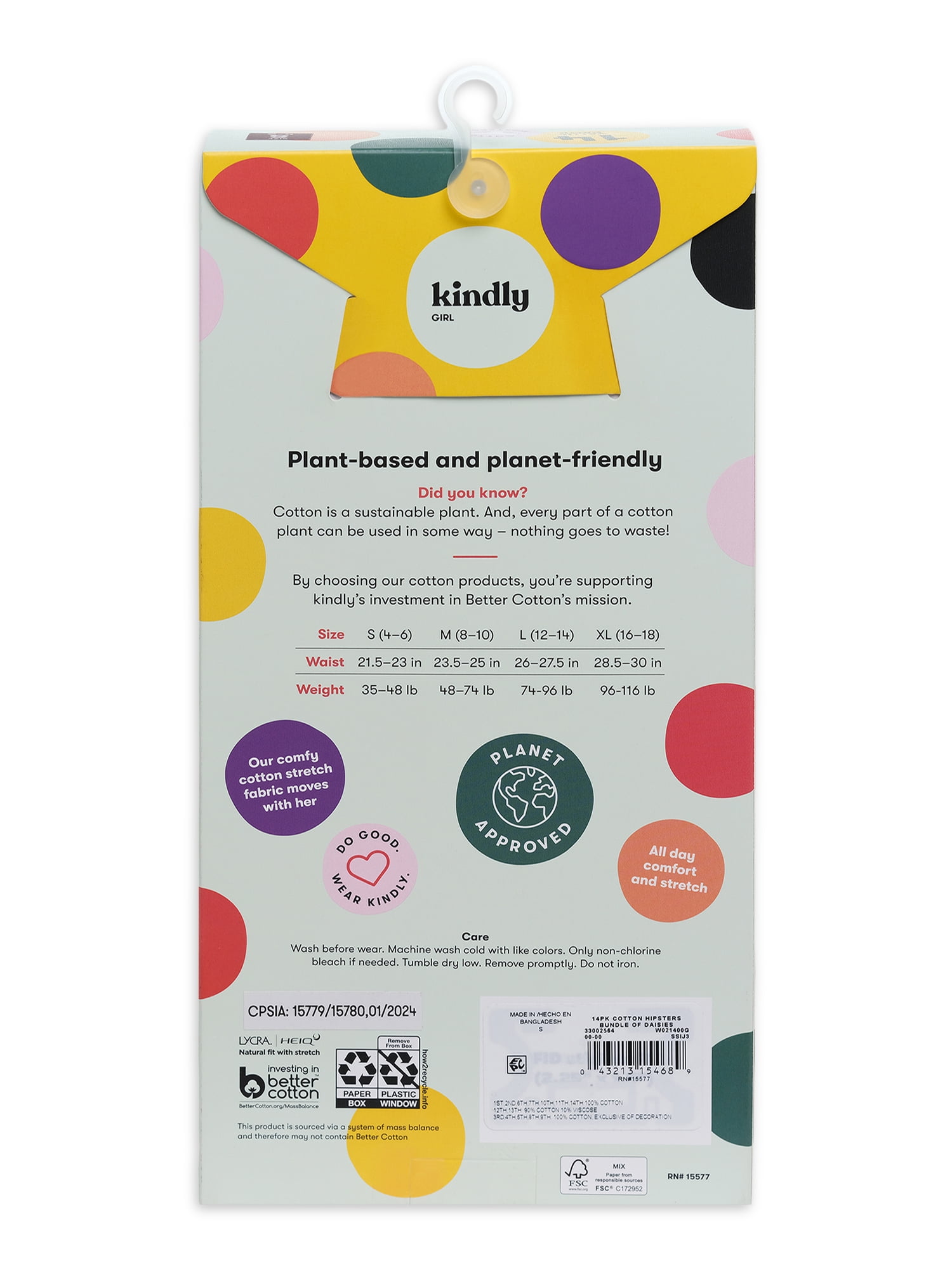 Kindly Yours Girl’s Cotton Hipster Underwear, 14-Pack, Sizes S-XL